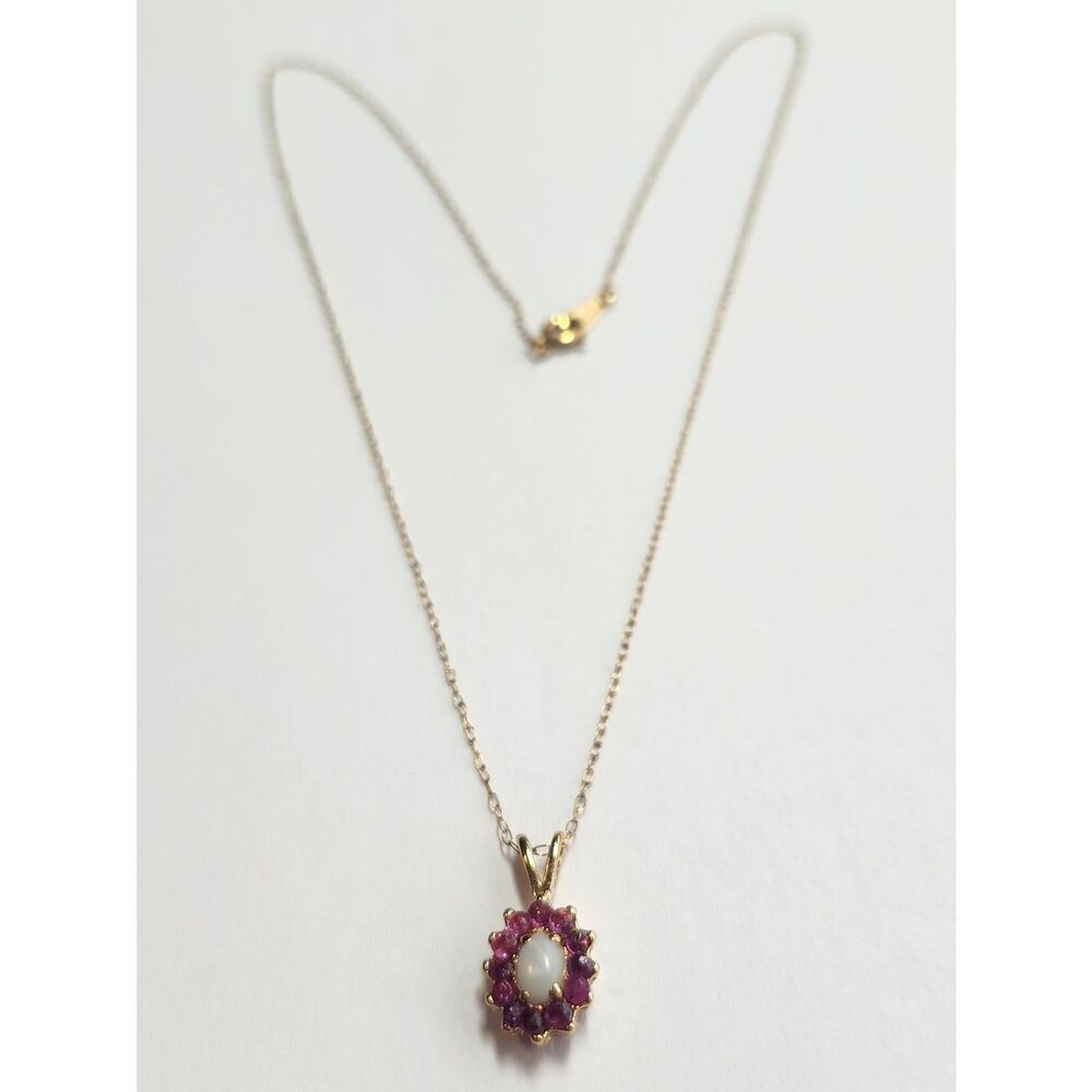 Vintage Ronté Of Hollywood Opal And Ruby Necklace 14K GF Chain